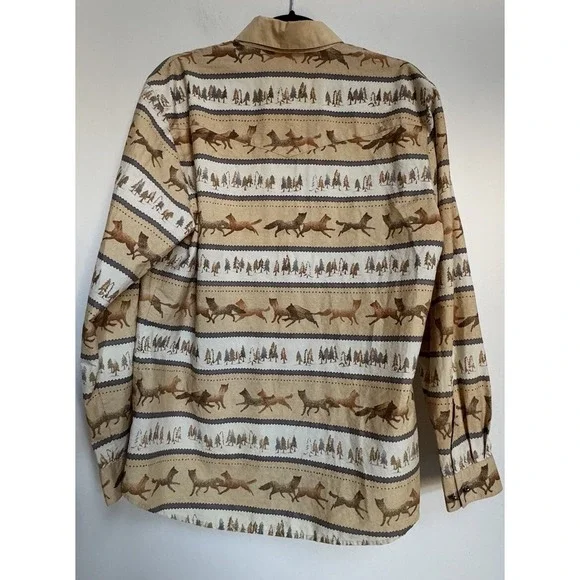 Wrangler Western Wear Cotton Long Sleeve Shirt‎ L Wolf Fox Cowgirl Horsegirl - Picture 13 of 16